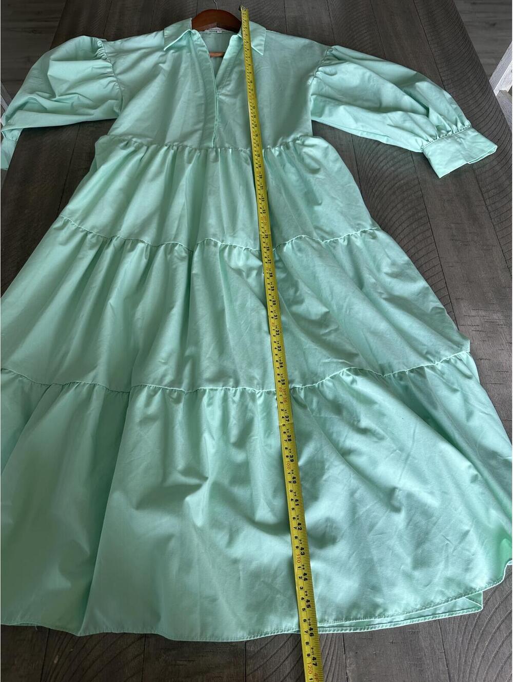 English Factory Balloon Sleeve A-line Tiered Midi Shirt Dress Mint Women’s Small - Picture 11 of 15